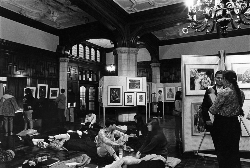 A black and white image of students from the UC Students Special Collections Research Center.